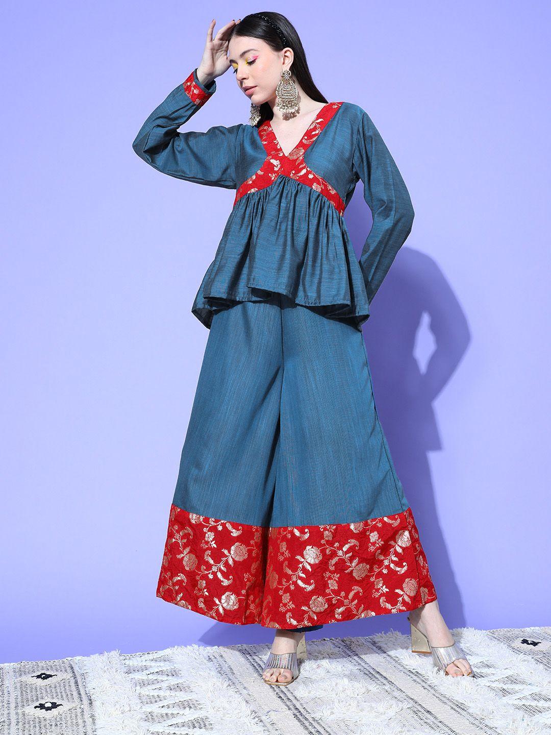 inweave women brocade ethnic top with palazzos