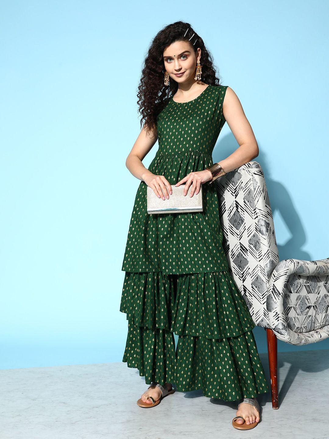 inweave women ethnic motifs printed pleated kurti with sharara