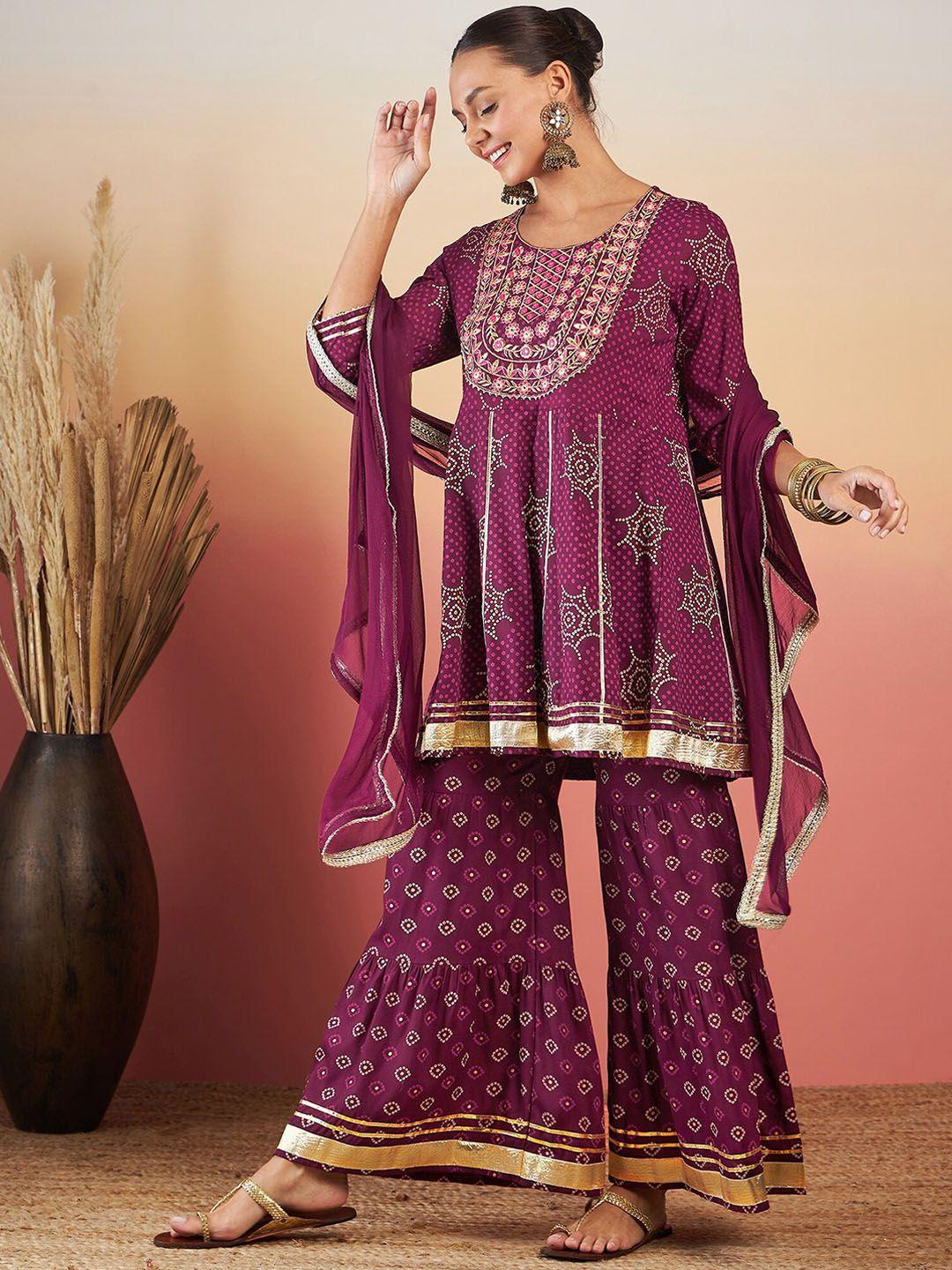 inweave women ethnic motifs yoke design pleated gotta patti kurta with sharara & with dupatta