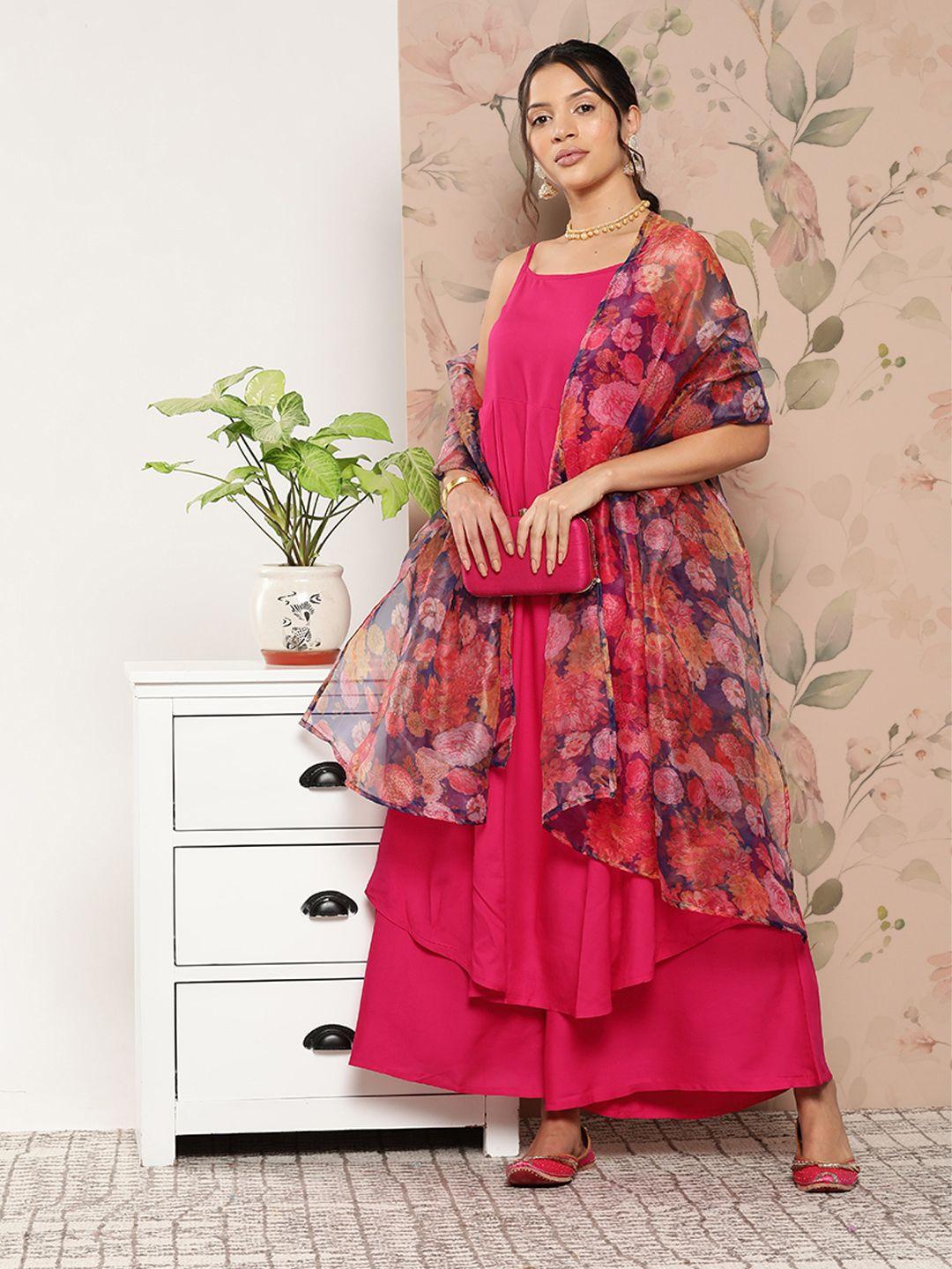 inweave women fuchsia kurta with palazzos & with dupatta