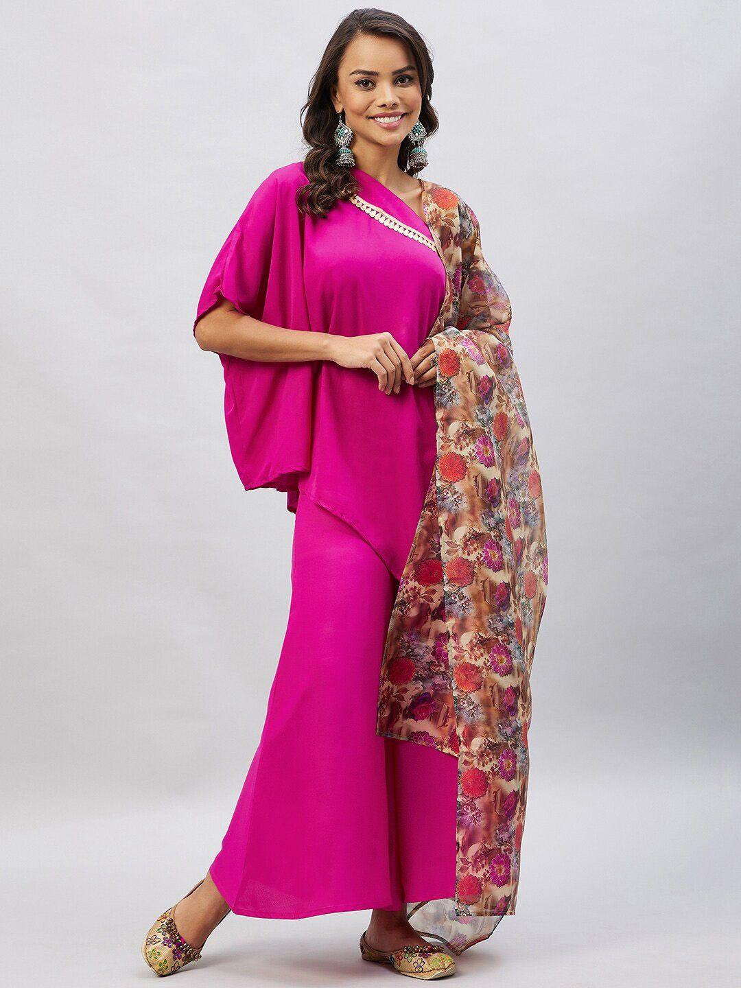 inweave women magenta layered kurta with palazzos & with dupatta