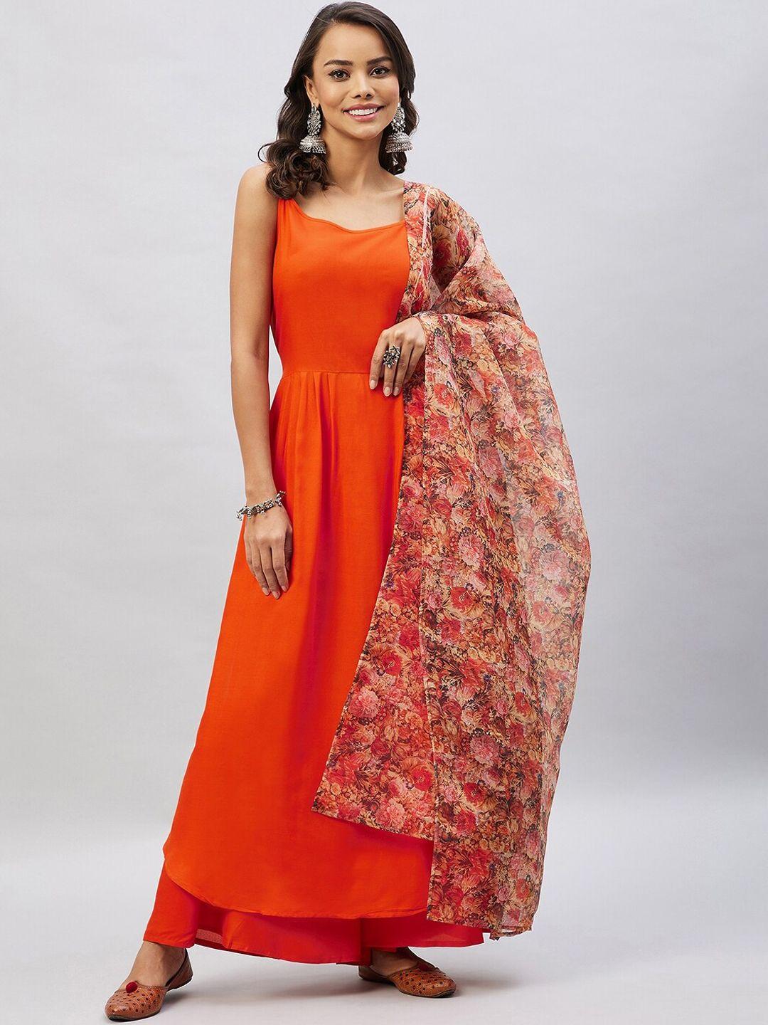 inweave women orange angrakha kurta with palazzos & with dupatta