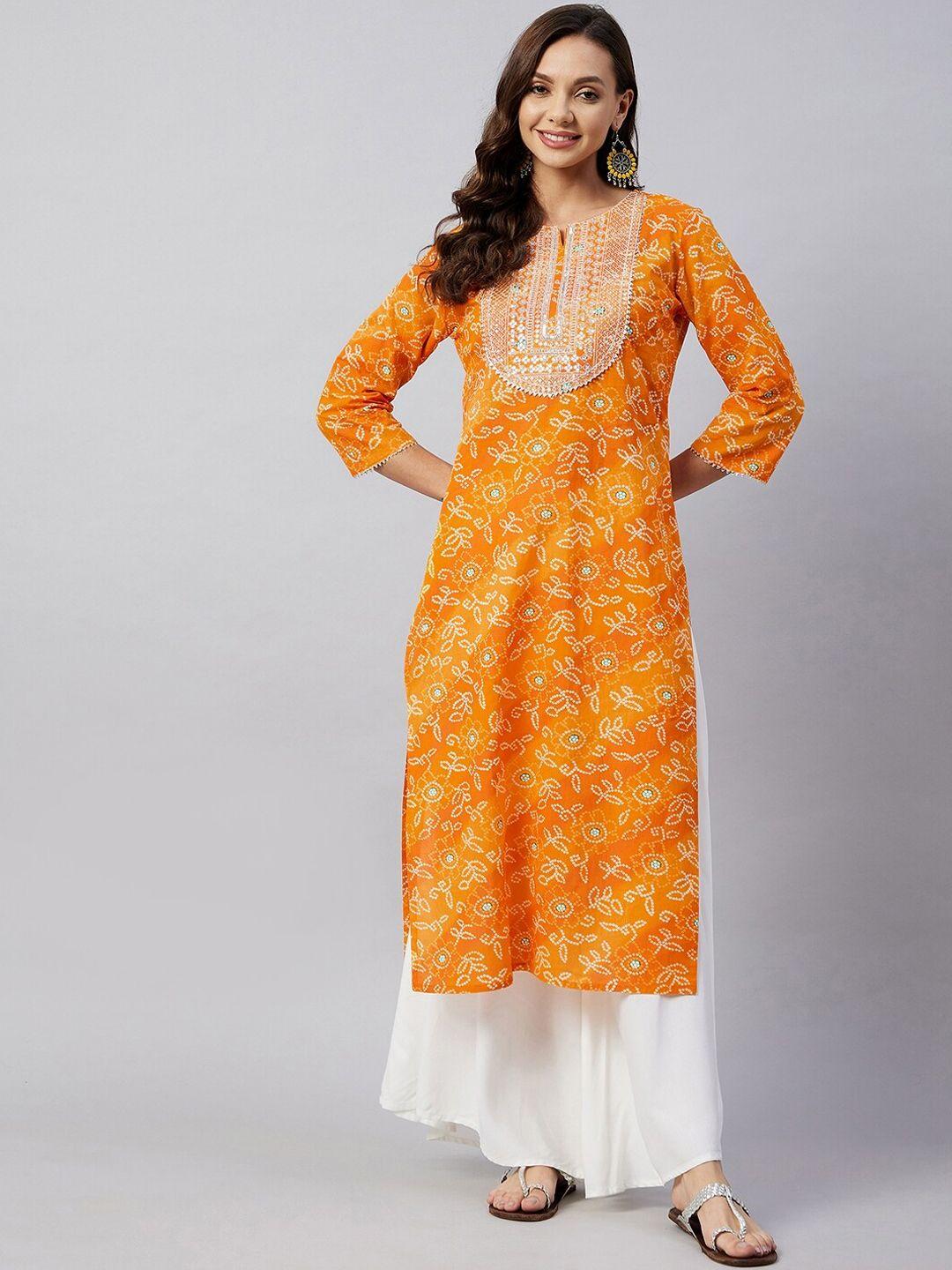 inweave women orange floral printed kurta