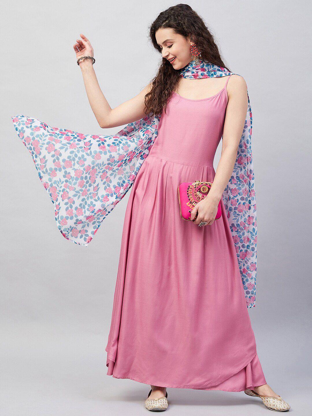 inweave women pink kurta with trousers & with dupatta