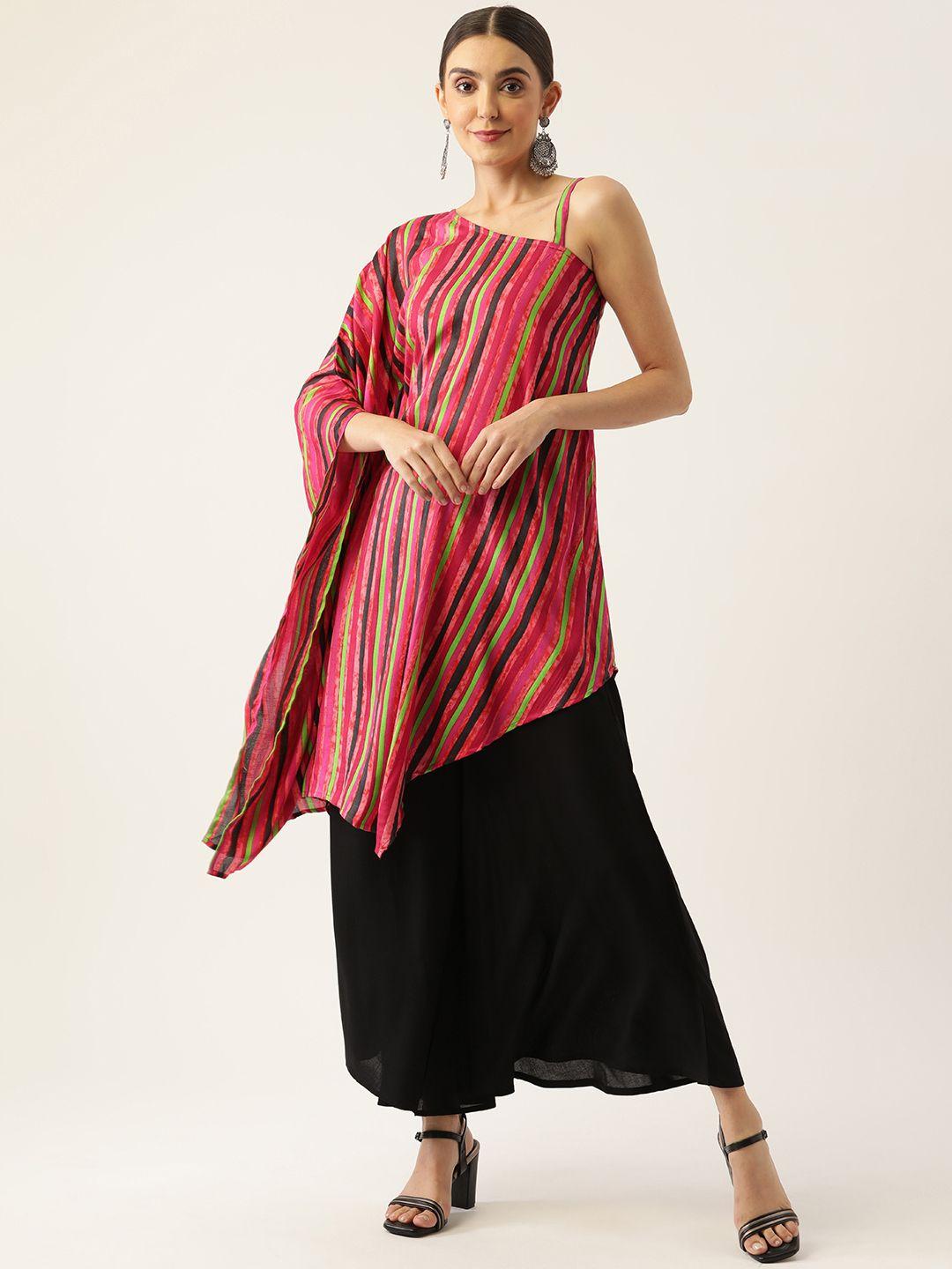 inweave women red striped kurta with palazzos