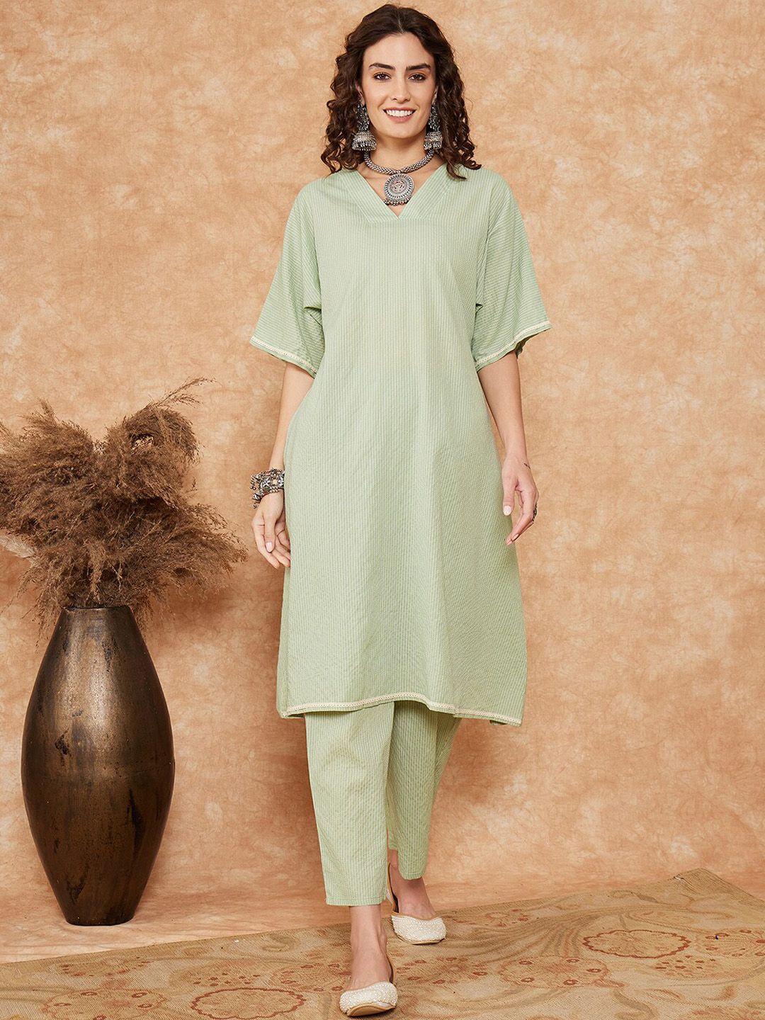 inweave women striped regular pure cotton a-line kurta with palazzos