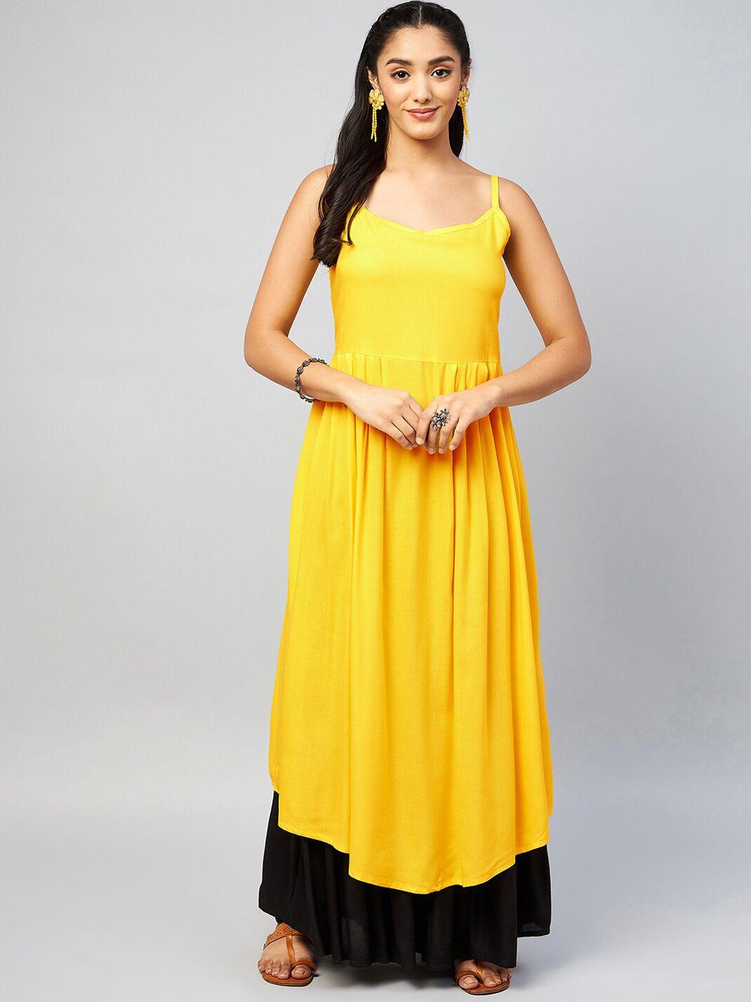 inweave women yellow solid fit & flare kurta