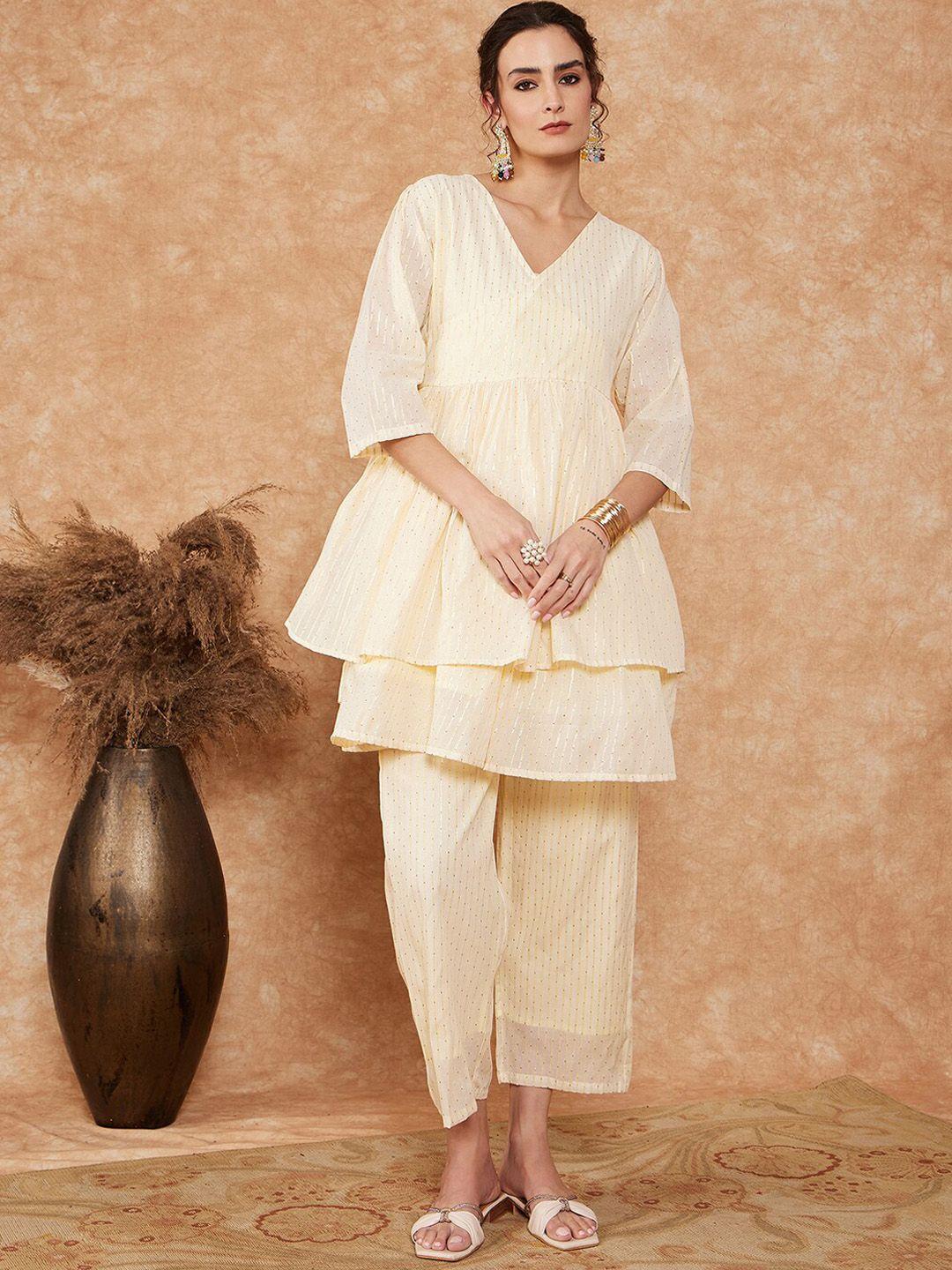 inweave woven design angrakha pure cotton kurti with trousers