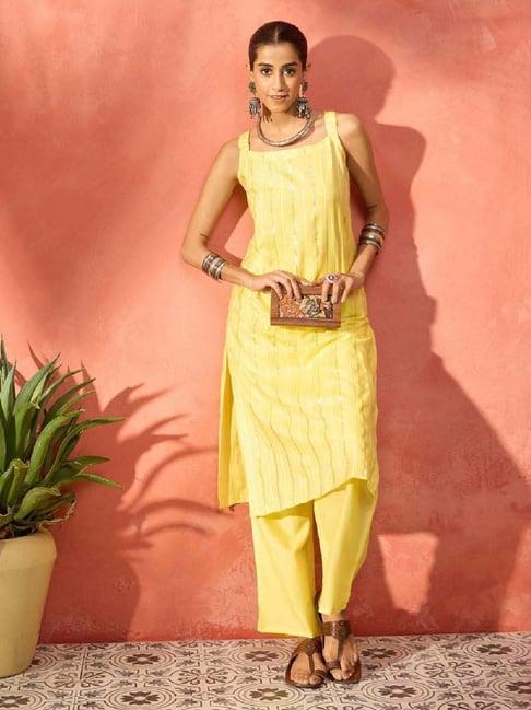 inweave yellow striped kurta & pant set