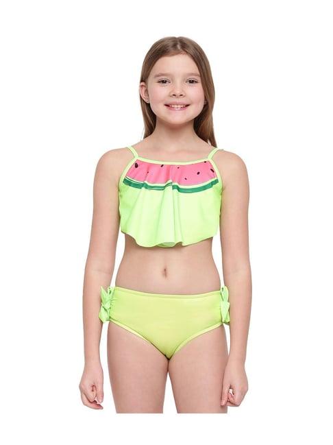 io kids green printed top with brief