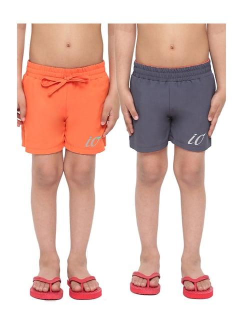 io kids orange & grey printed shorts