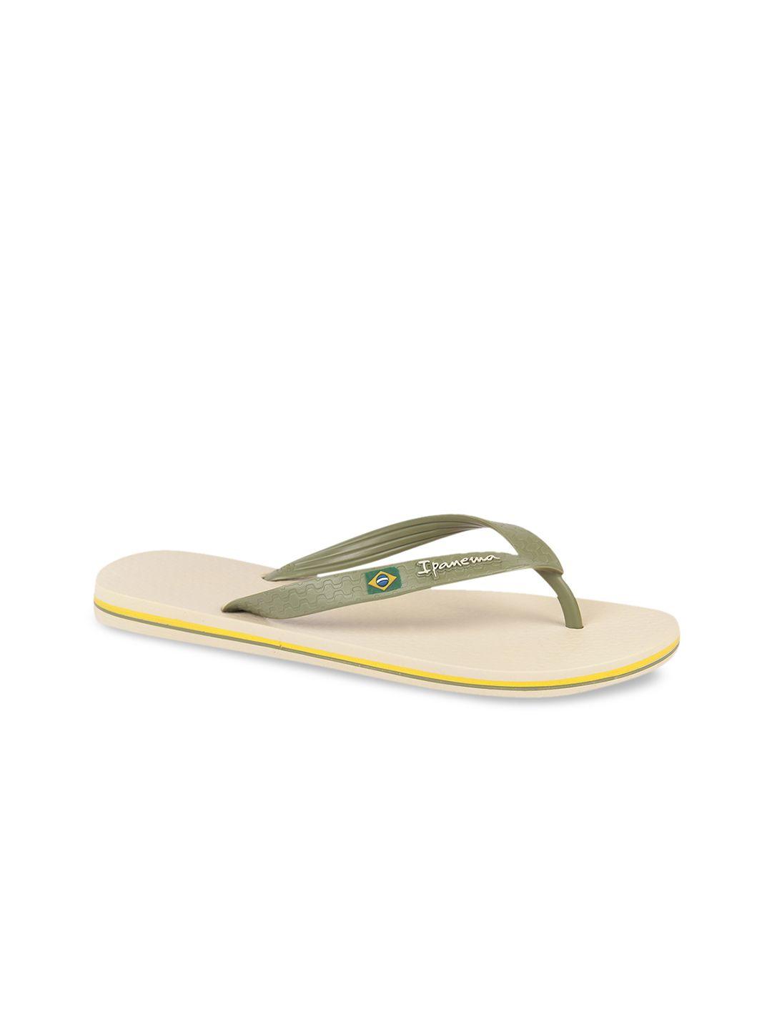 ipanema men beige & olive green solid thong flip-flops
