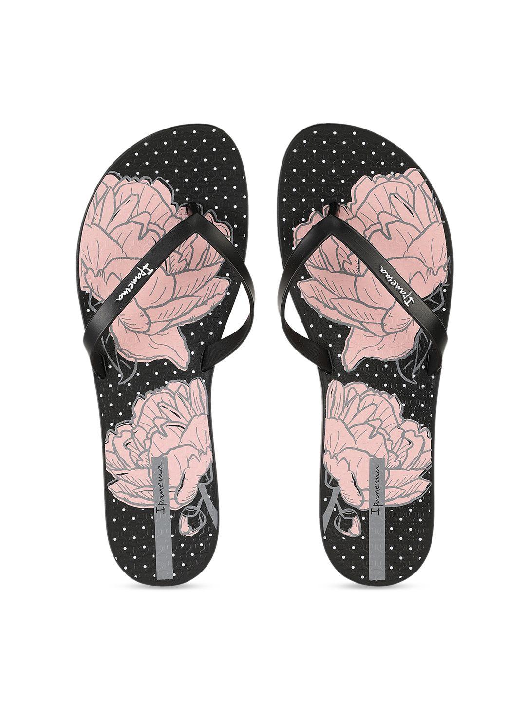ipanema women black & pink printed thong flip-flops