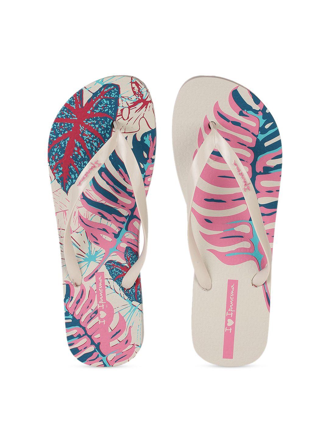 ipanema women off-white & pink printed thong flip-flops
