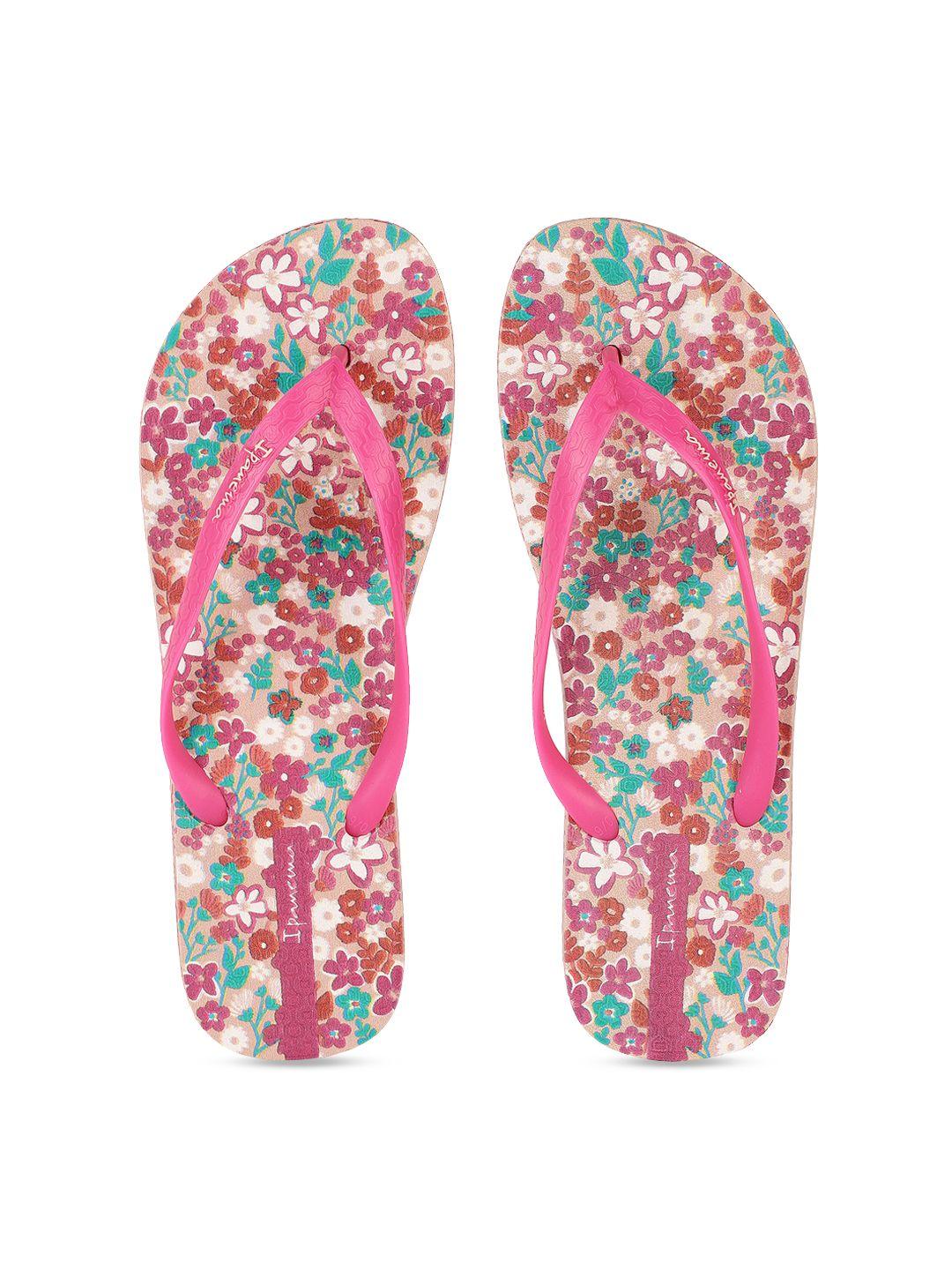 ipanema women pink & green floral print thong flip-flops