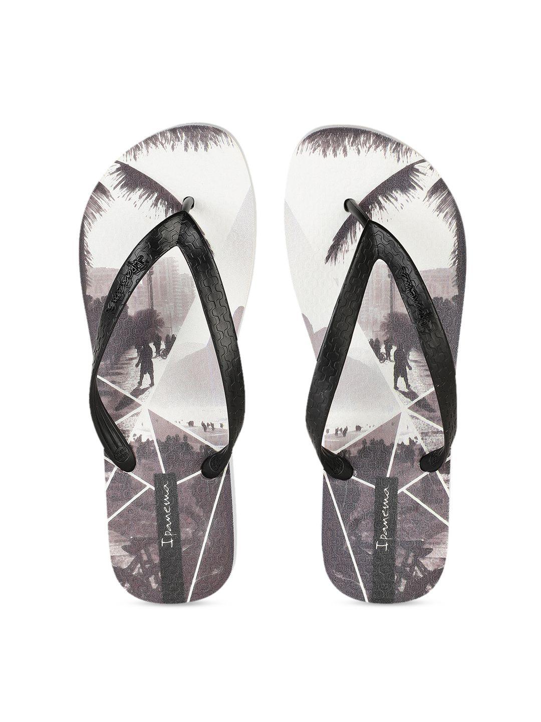 ipanema men black & grey printed thong flip-flops