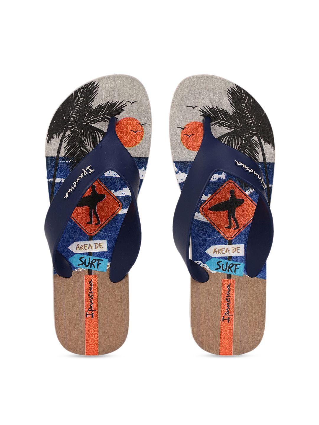 ipanema men blue & beige printed thong flip-flops