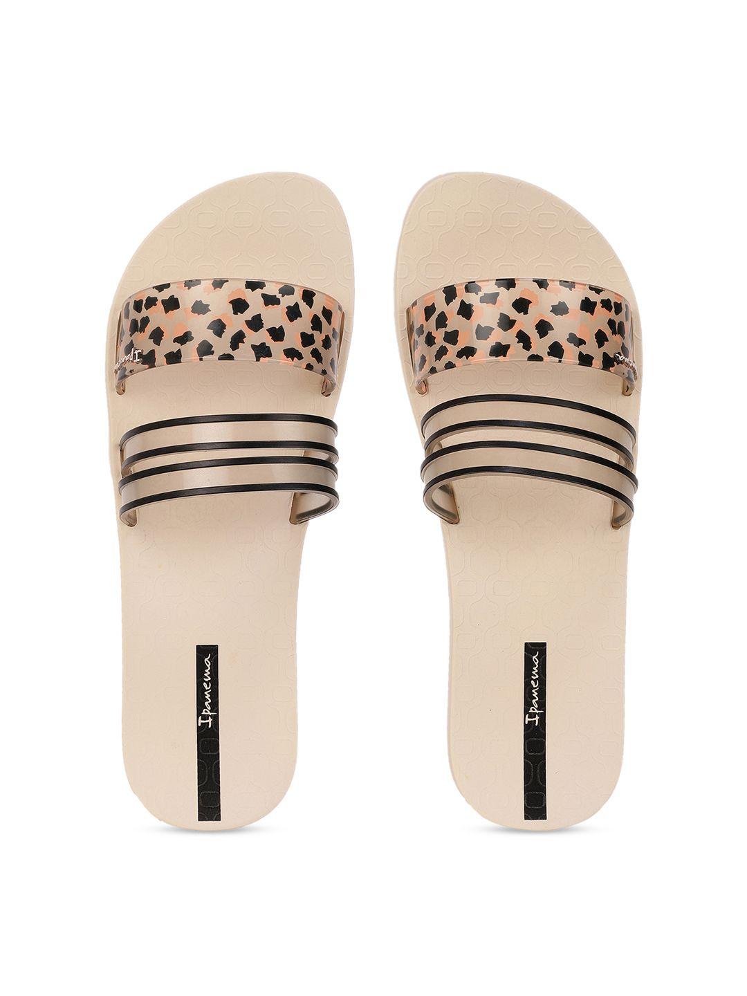 ipanema women beige & black printed sliders