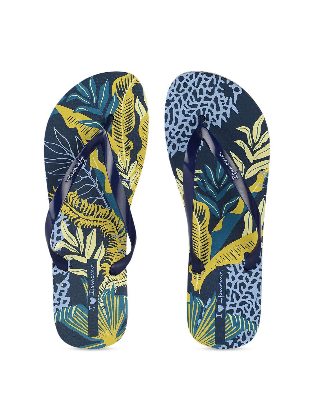 ipanema women blue & yellow printed thong flip-flops