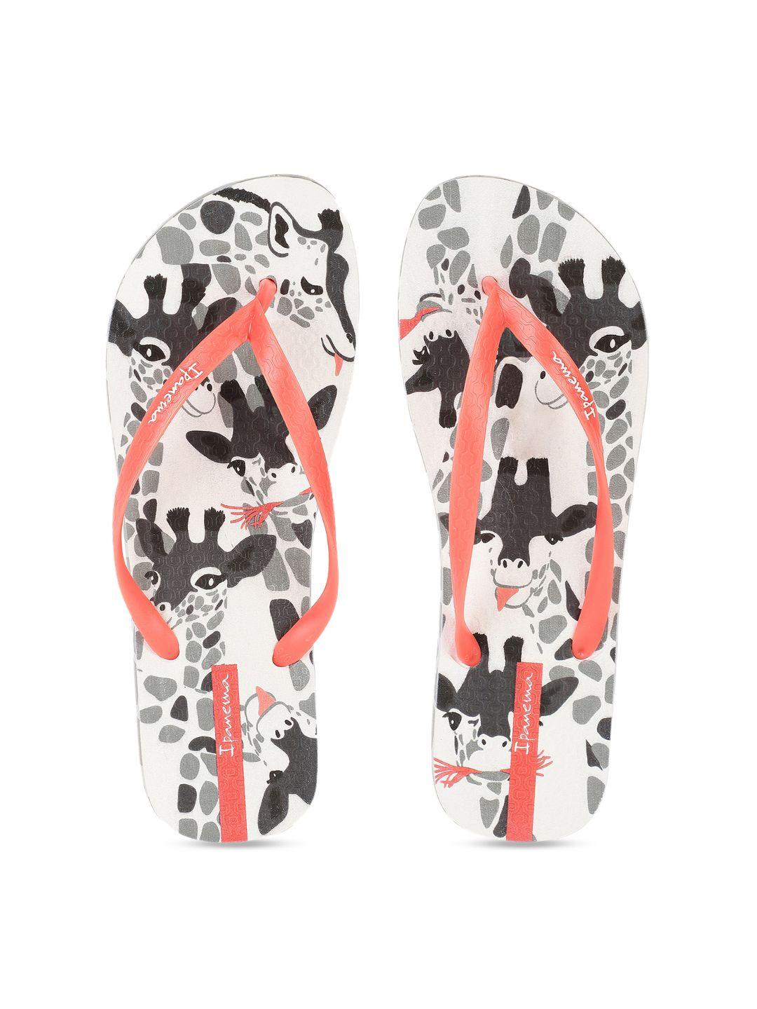 ipanema women coral orange & grey giraffe print thong flip-flops