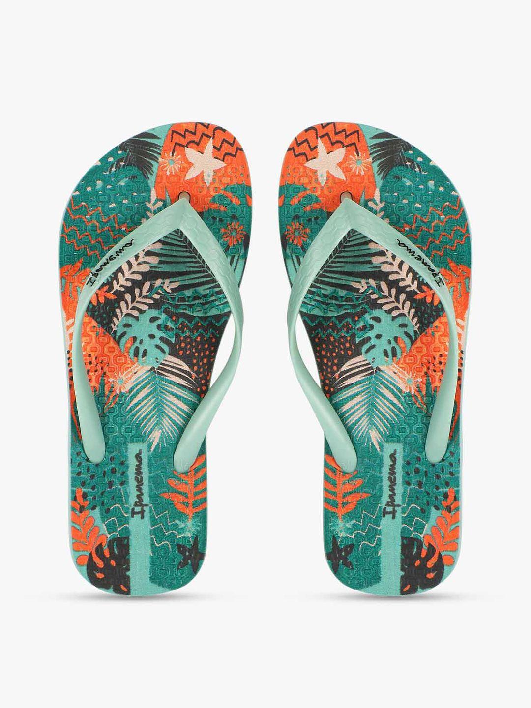 ipanema women green & orange printed thong flip-flops