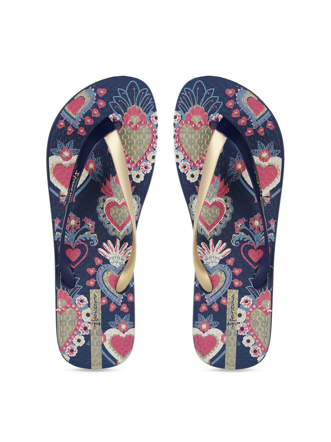 ipanema women navy blue & pink printed thong flip-flops