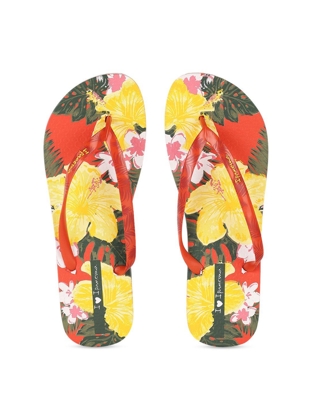 ipanema women red & yellow floral print thong flip-flops