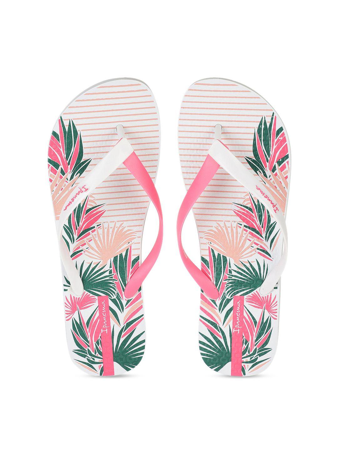 ipanema women white & pink tropical print thong flip-flops