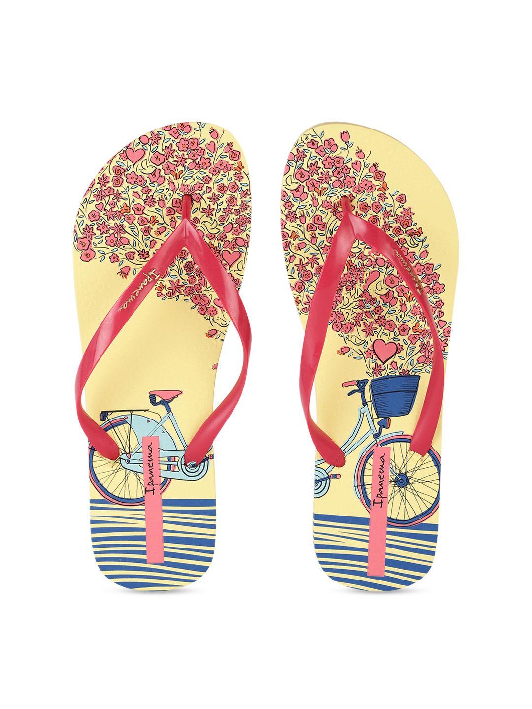 ipanema women yellow & pink printed thong flip-flops