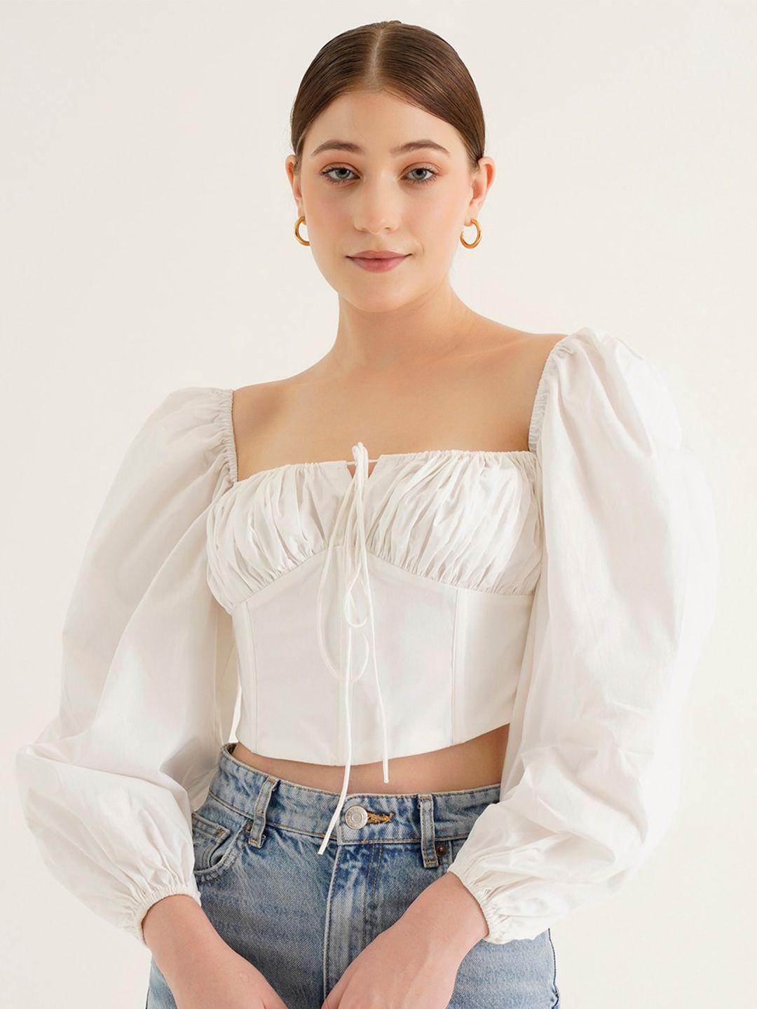 ipso facto puff sleeves cotton crop fitted top