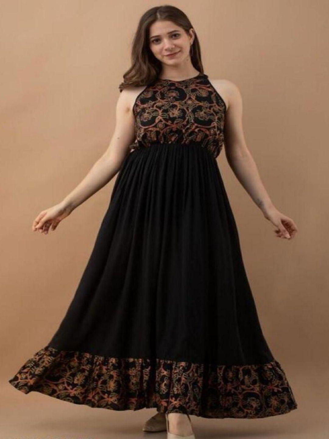 iqraar black floral maxi dress