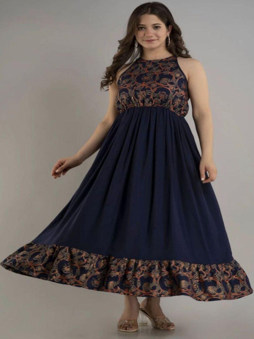 iqraar blue ethnic motifs maxi dress