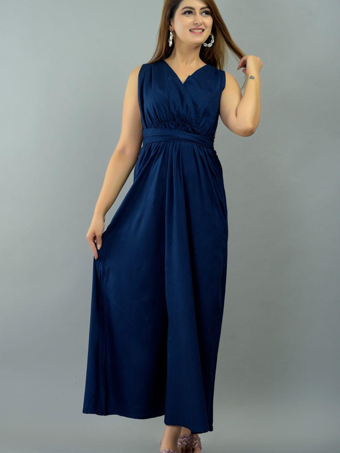 iqraar blue v-neck rayon maxi dress