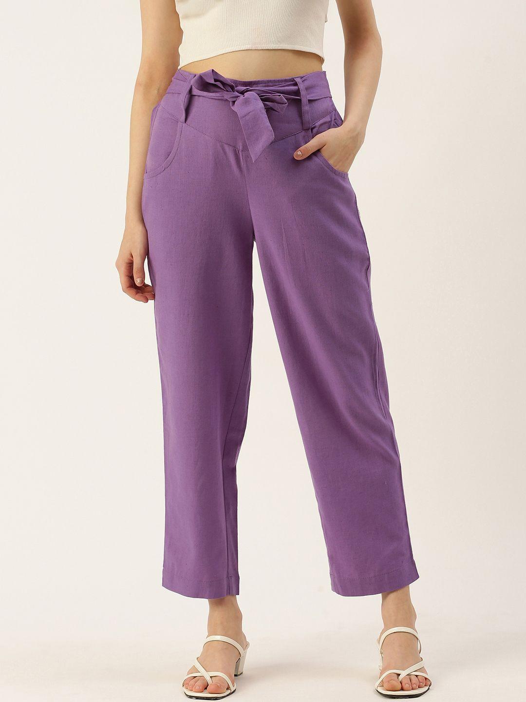iqraar high-rise cropped trousers with waist tie-ups detail
