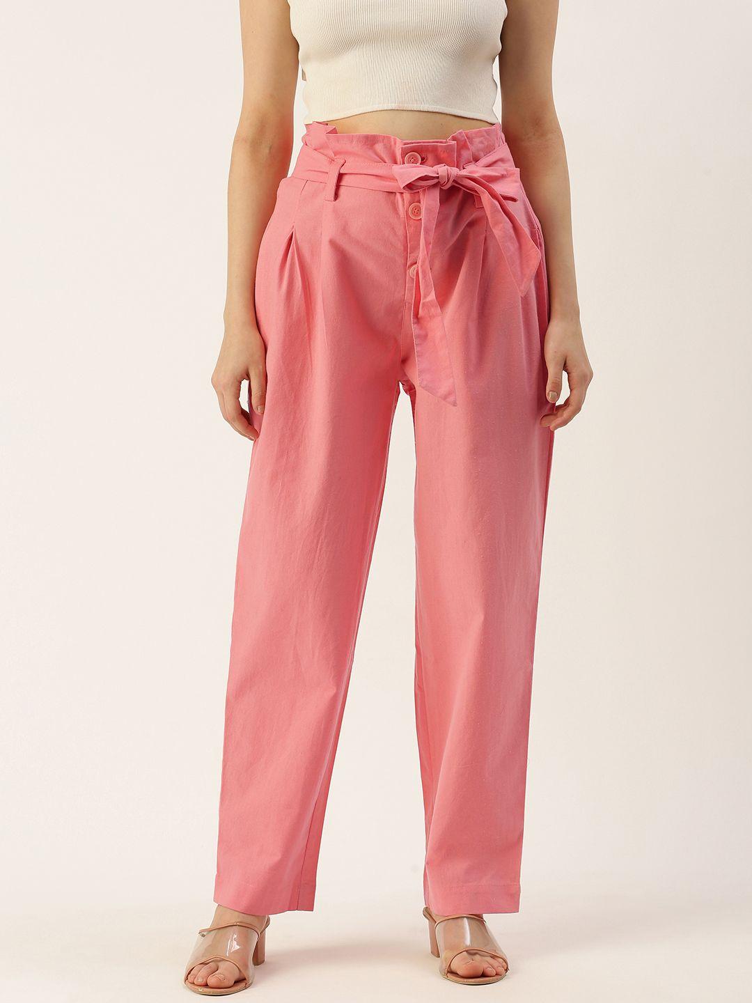 iqraar high-rise pleated trousers with waist tie-ups detail