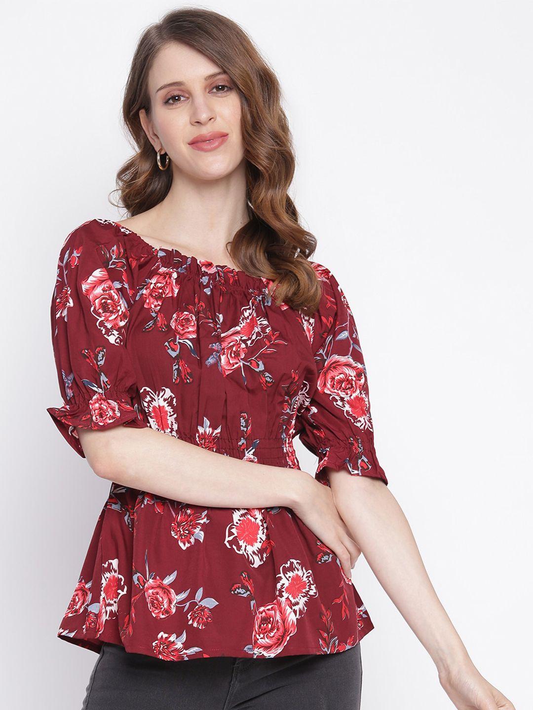 iqraar maroon floral print top