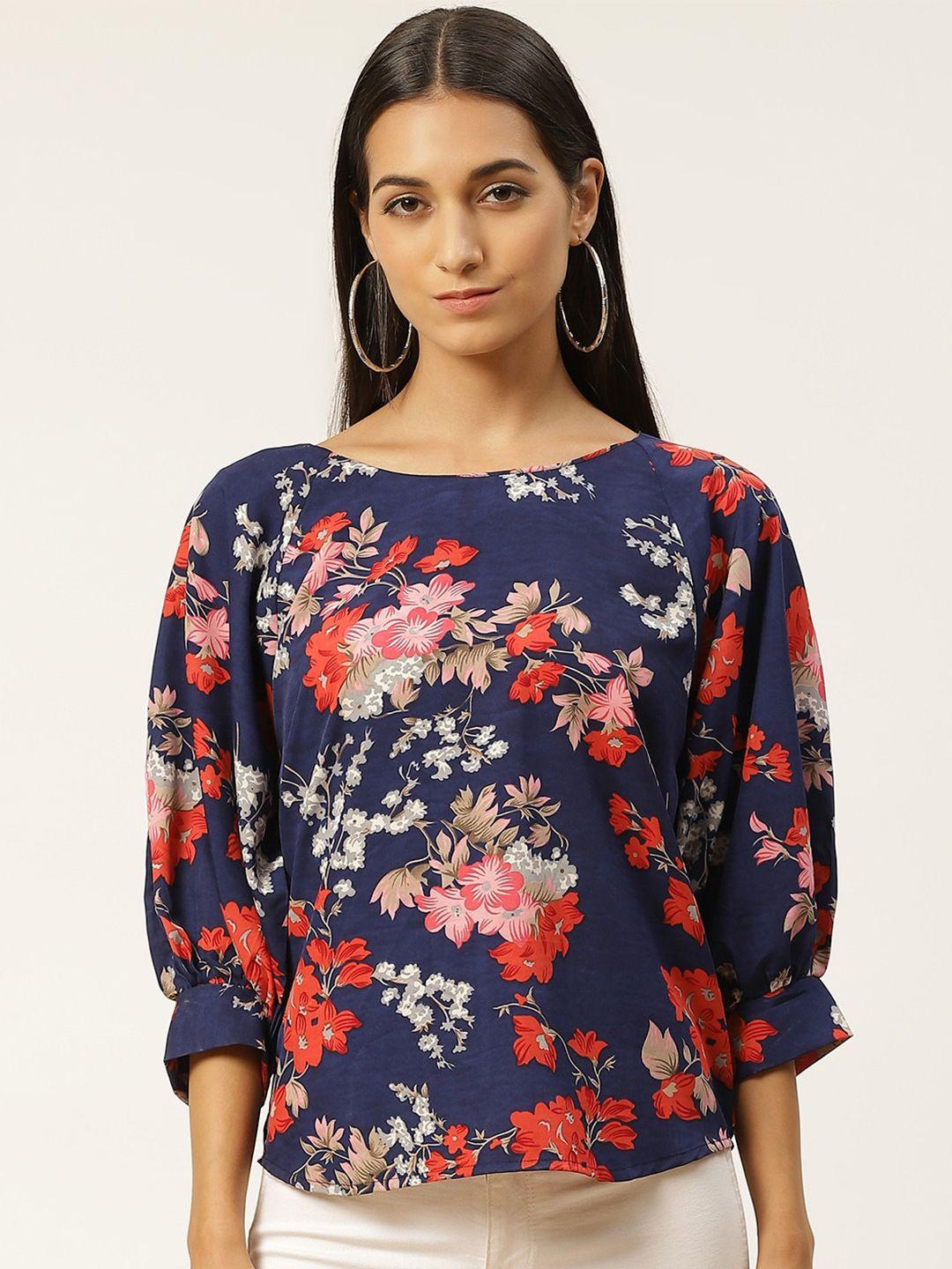 iqraar navy blue floral print top