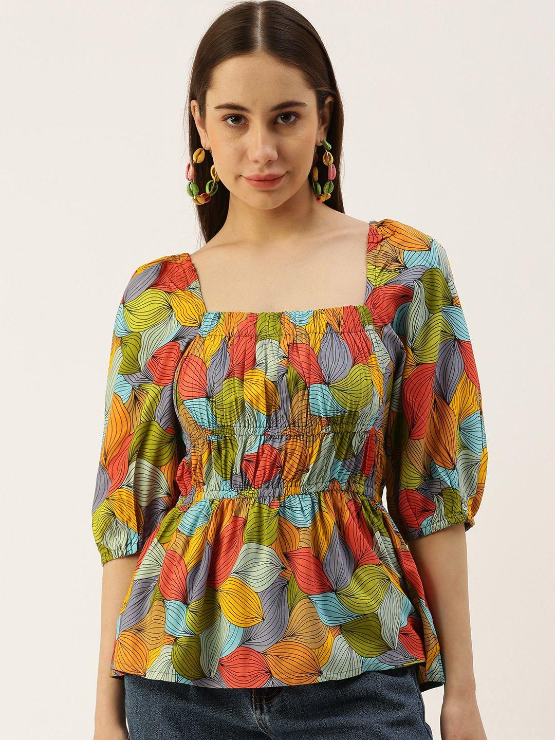 iqraar square neck floral print empire top