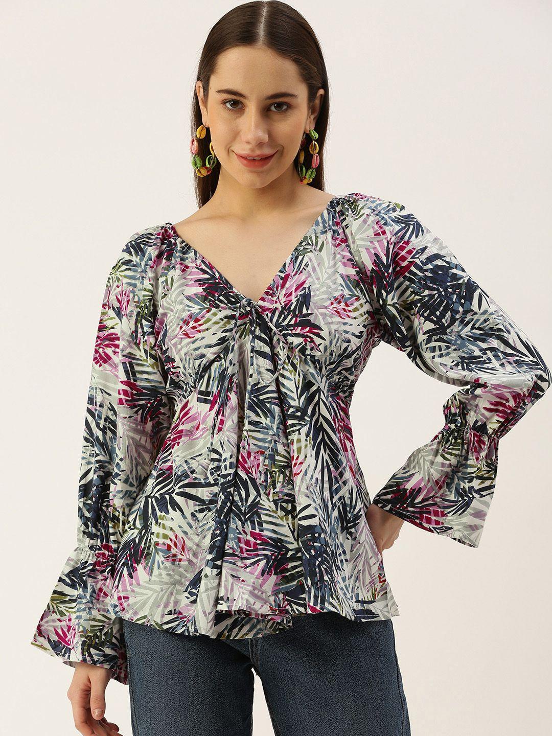 iqraar tropical print v-neck tie-up top