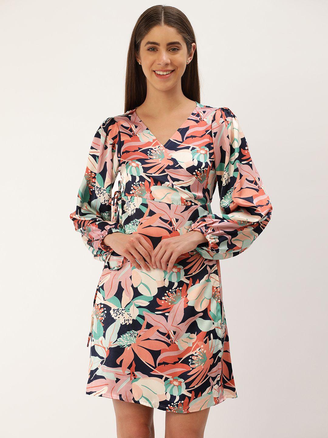 iqraar tropical printed tie-ups mini dress