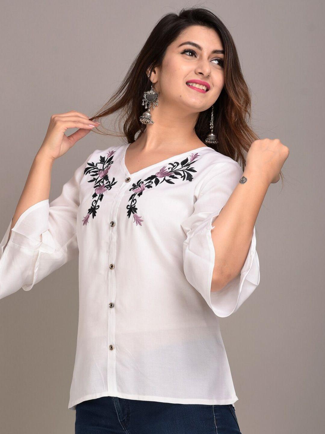 iqraar white floral shirt style top