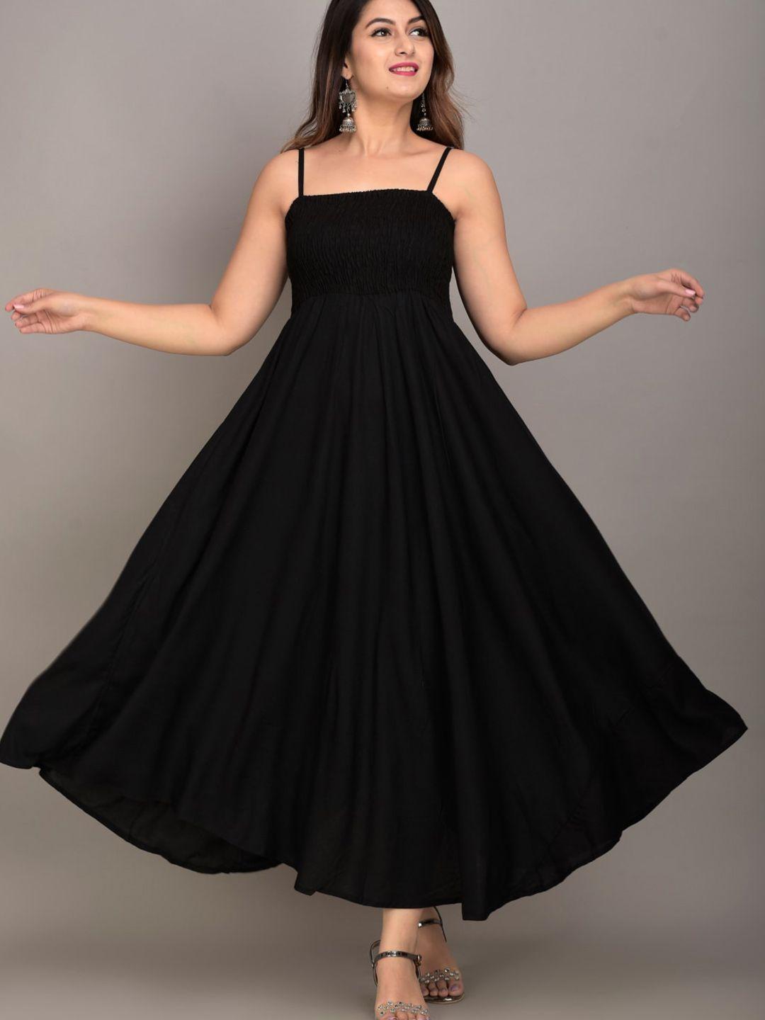 iqraar women black solid fit & flare dress