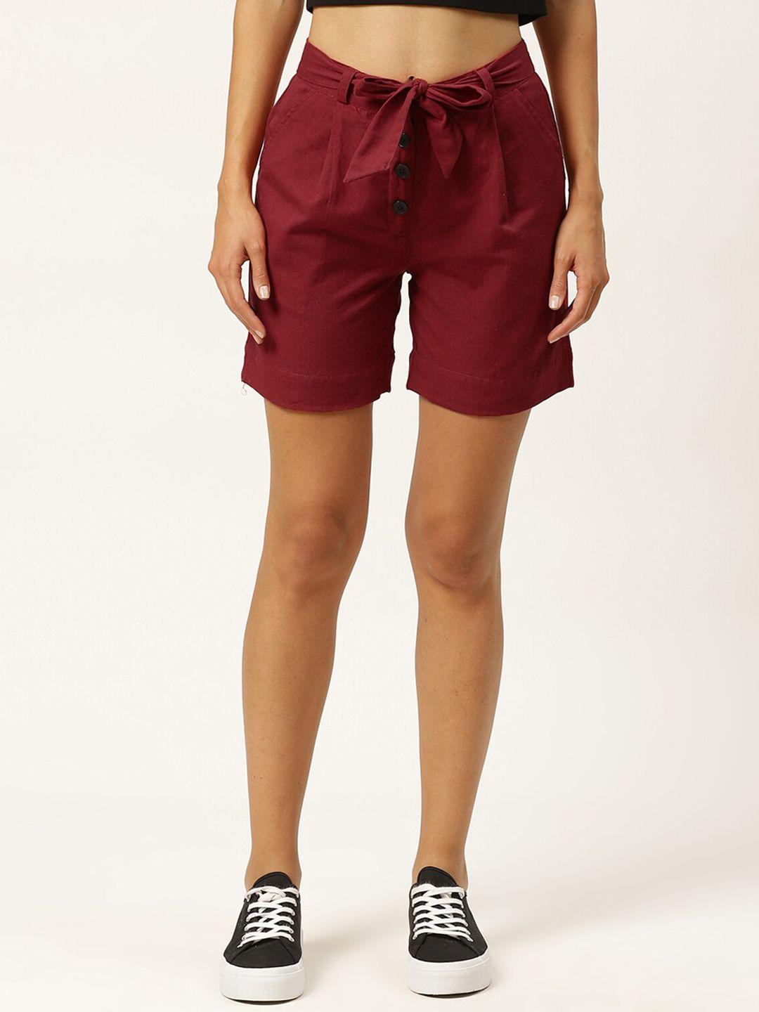 iqraar women maroon cotton shorts