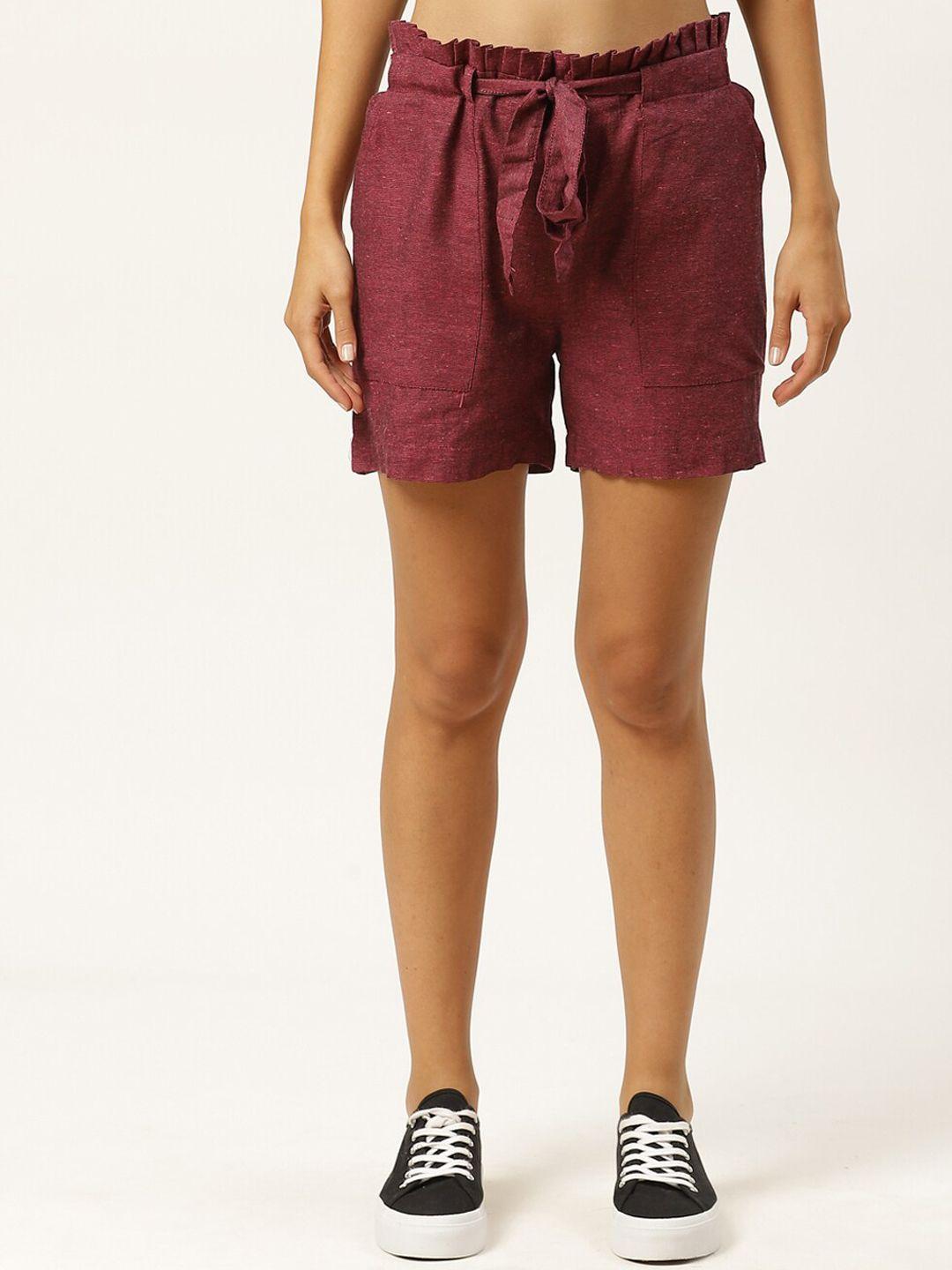 iqraar women maroon cotton shorts