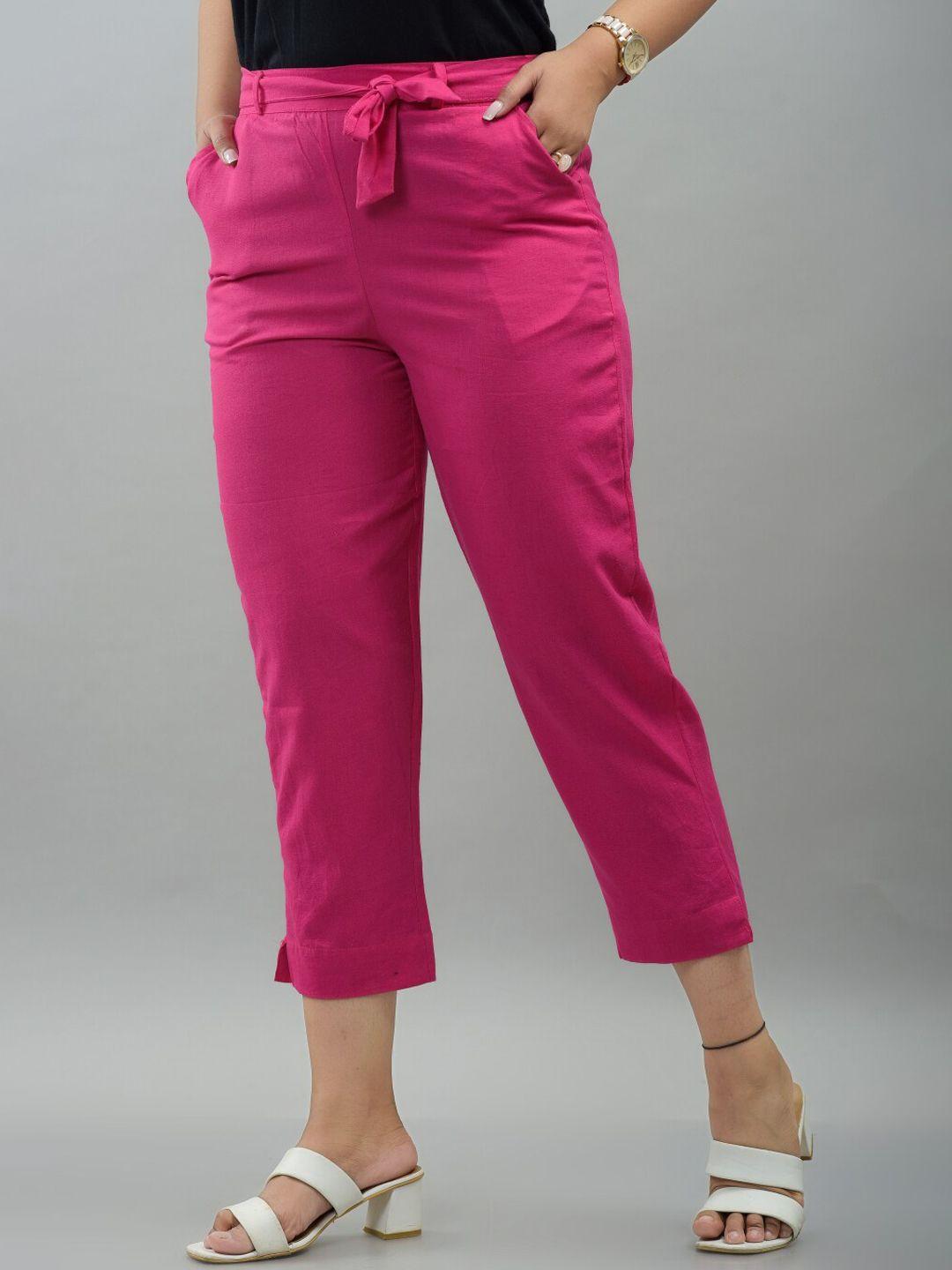 iqraar women pink slim fit trousers