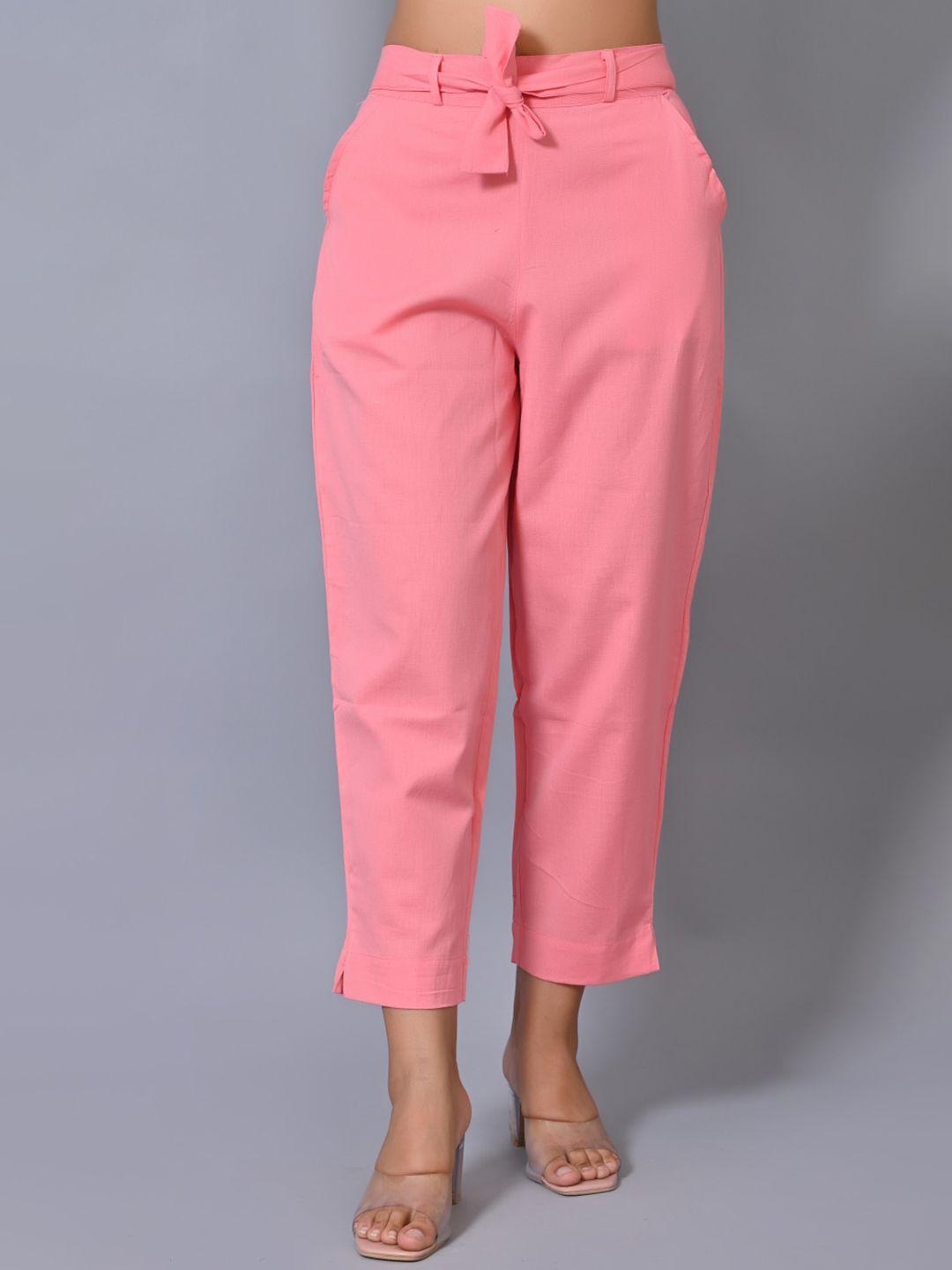 iqraar women pink slim fit trousers