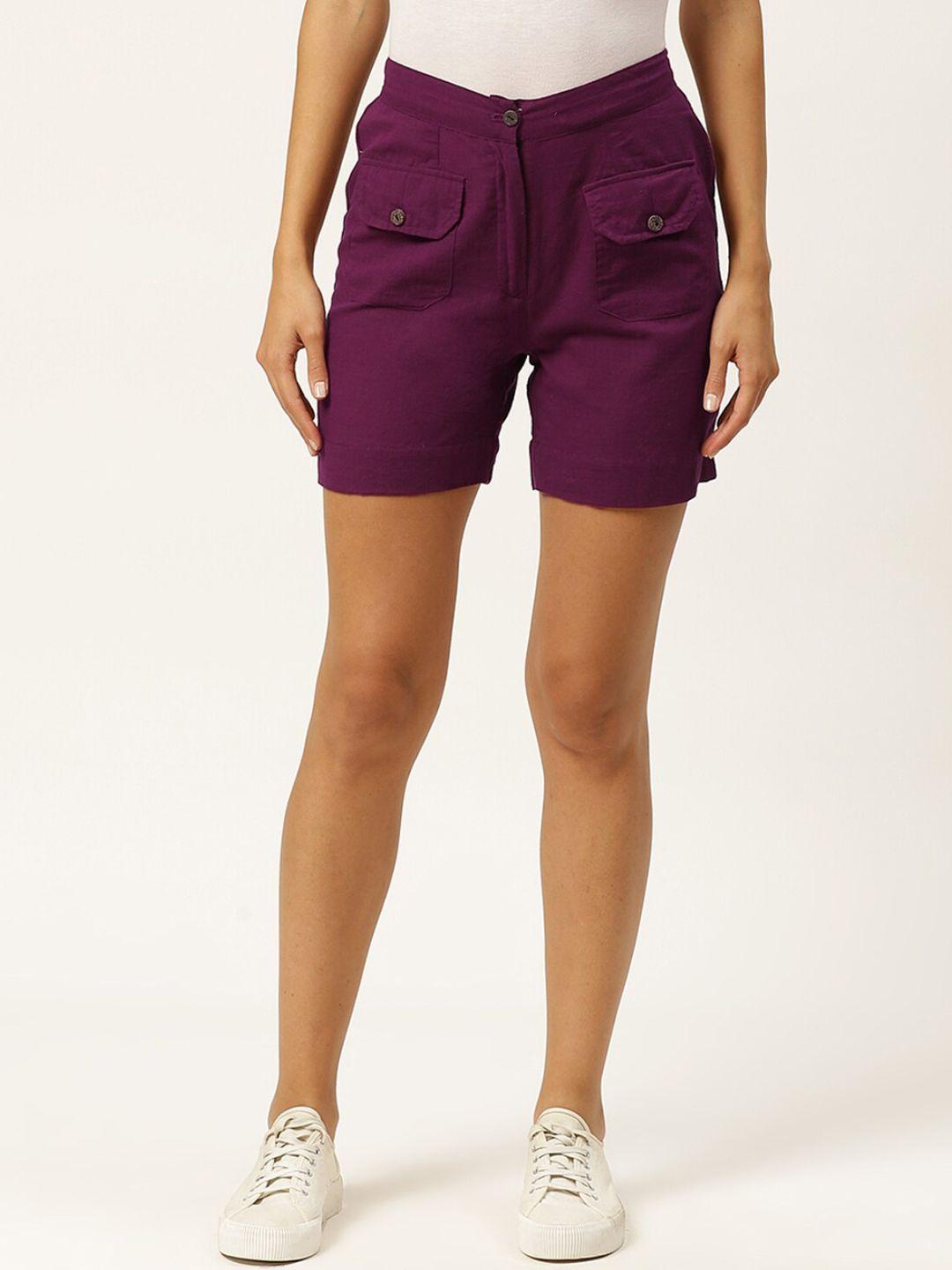 iqraar women purple cotton shorts