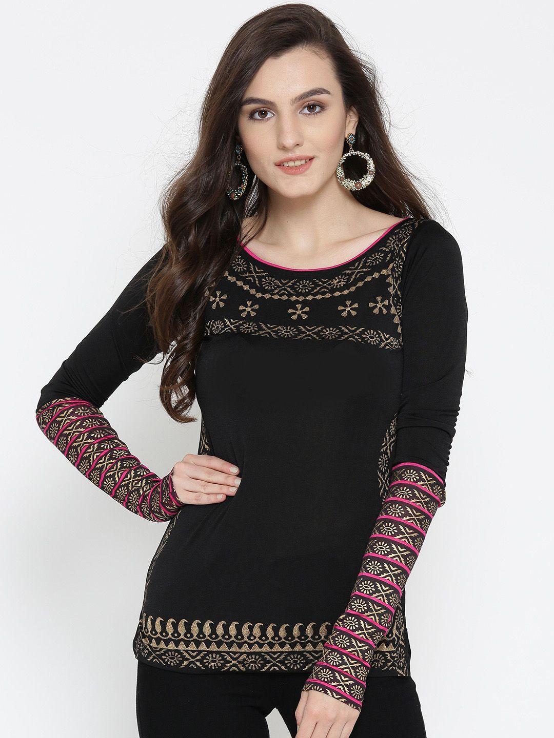 ira soleil women black printed fitted top