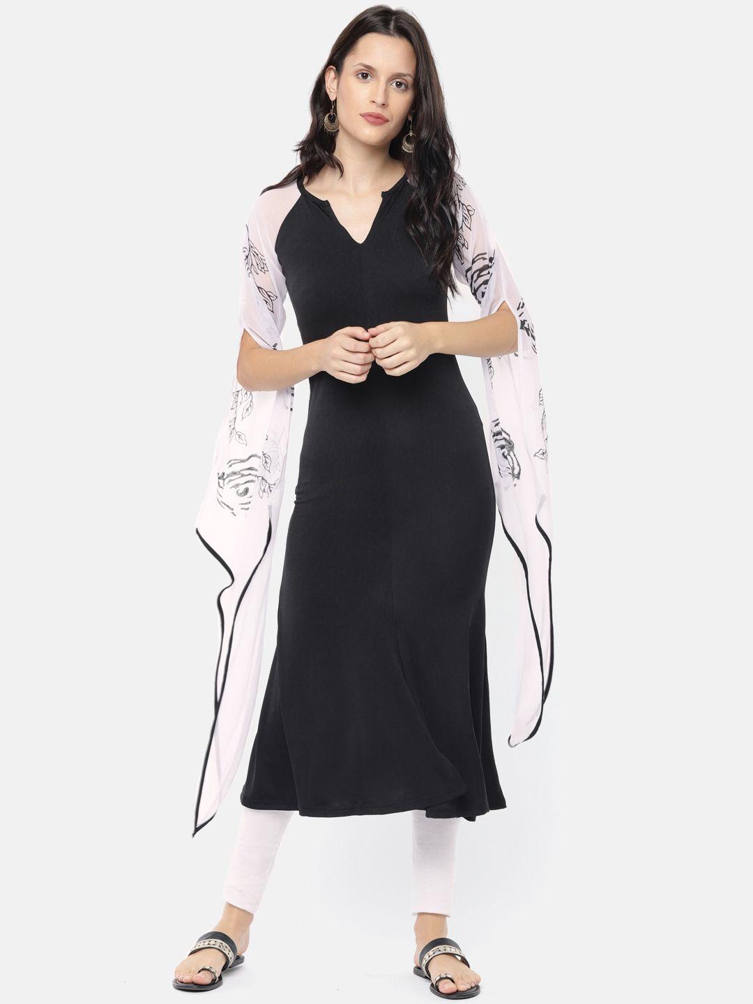 ira soleil women black solid straight kurta