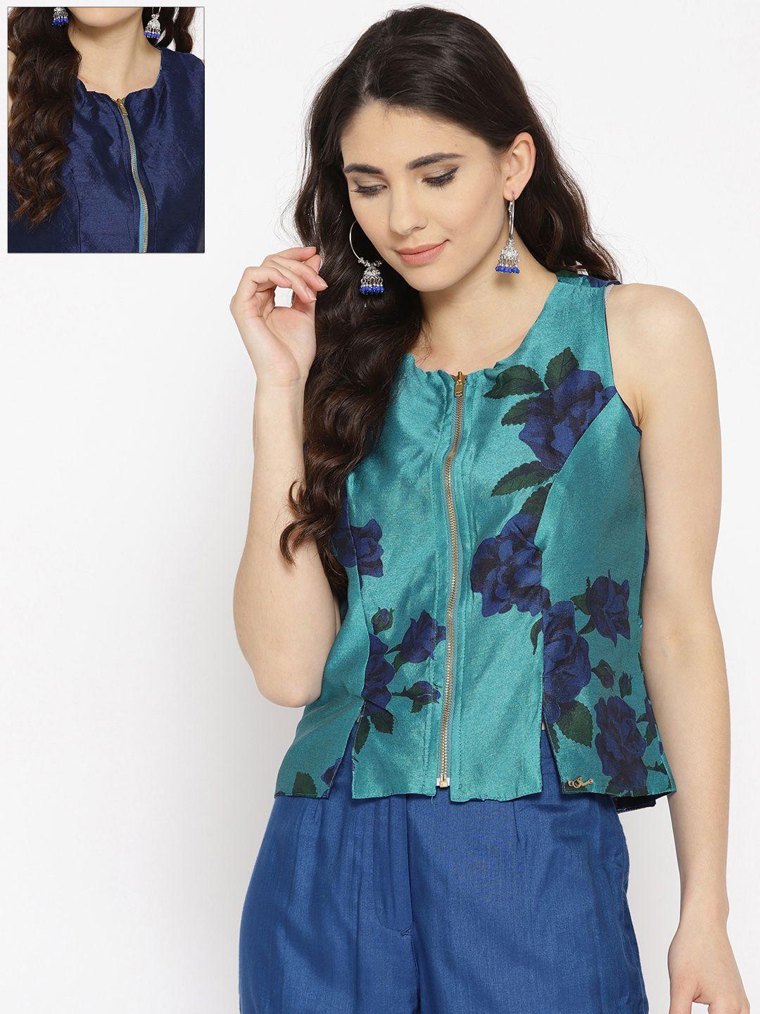 ira soleil women blue printed reversible top